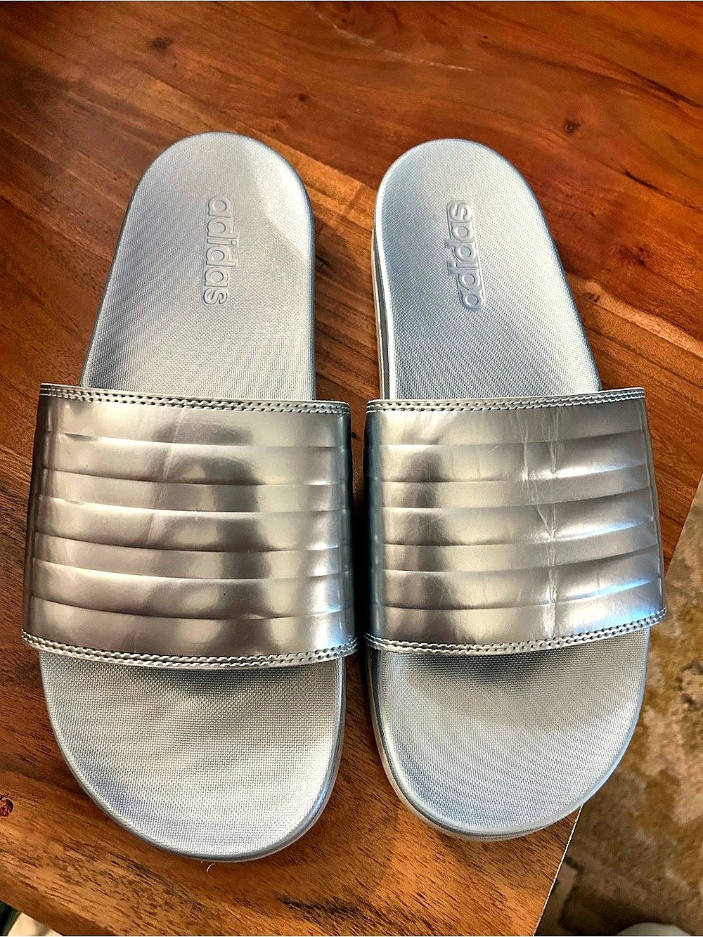 adidas Adilette Lumia Slides Silver Blue Sandals